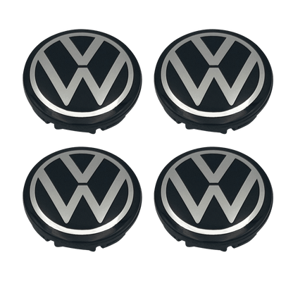 4 pcs. Black &amp; Chrome VW Center caps - New variant 