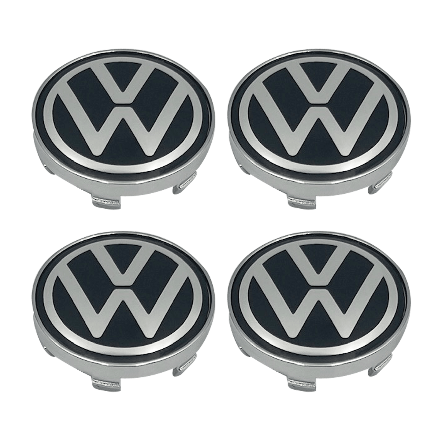 4 pcs. Black &amp; Chrome VW Center caps - New variant 