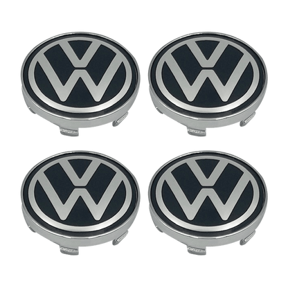 4 pcs. Black &amp; Chrome VW Center caps - New variant 