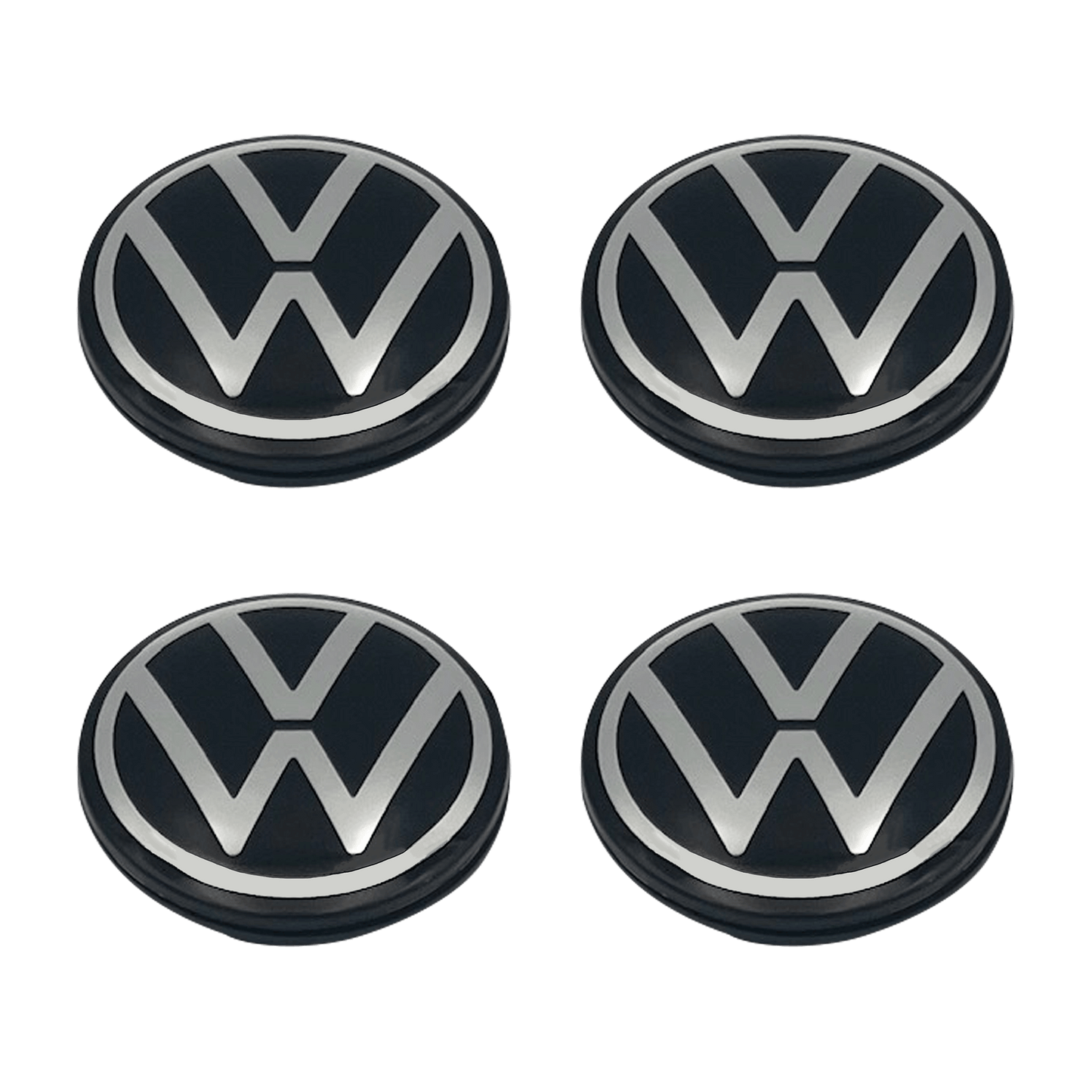 4 pcs. Black &amp; Chrome VW Center caps - New variant 