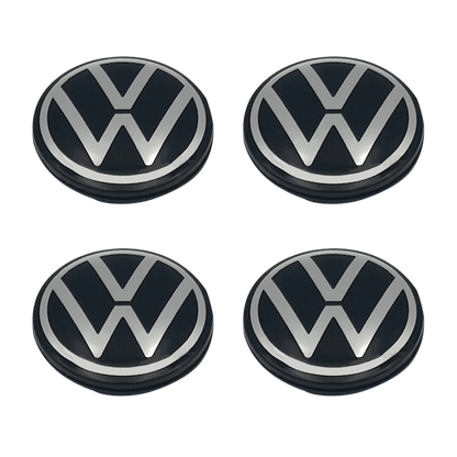 4 pcs. Black &amp; Chrome VW Center caps - New variant 