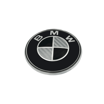 BMW Rear Logo Carbon Fiber Black &amp; White 74mm