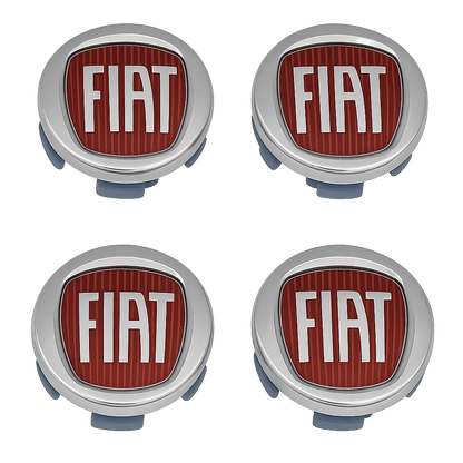 4 pcs. Fiat 500 Center Caps in Red and Chrome 60mm