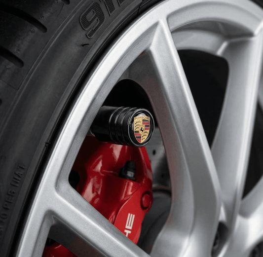 4 stk. Standard Porsche Logo Ventilhætter i Sort Aluminium