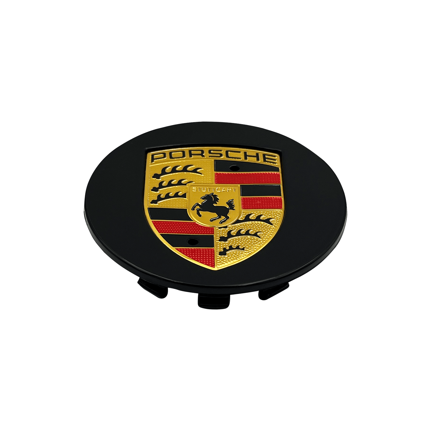 4 pcs. Porsche Center Caps in Black &amp; Gold 76mm