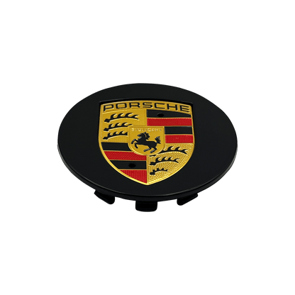 4 pcs. Porsche Center Caps in Black &amp; Gold 76mm