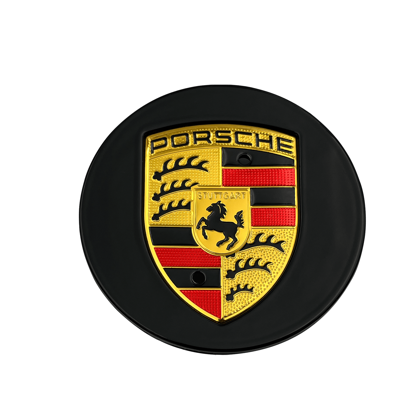 4 pcs. Porsche Center Caps in Black &amp; Gold 76mm