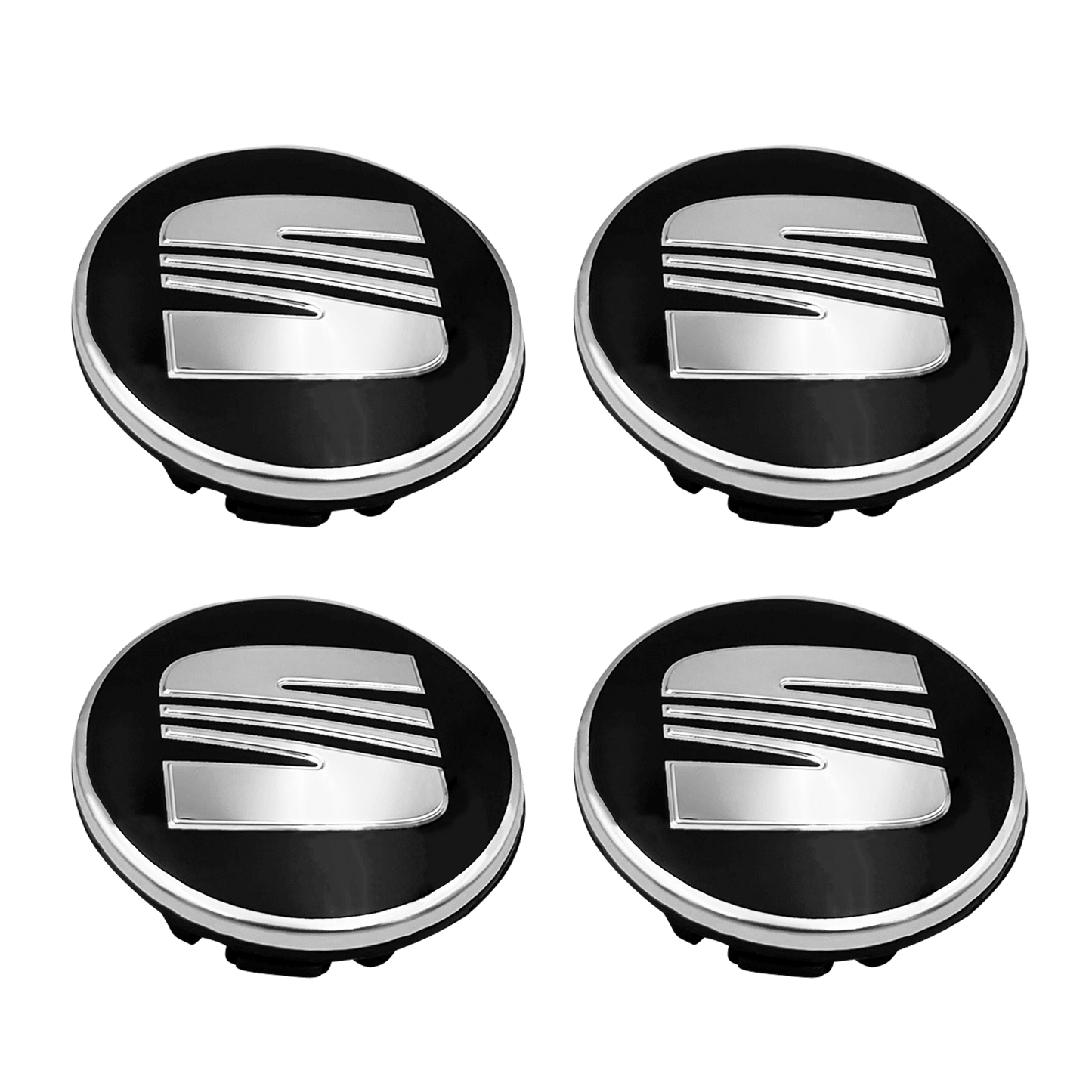 4 pcs. Seat Centerkapsler Black & Chrome 55mm