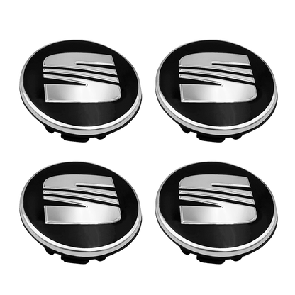 4 pcs. Seat Centerkapsler Black & Chrome 55mm