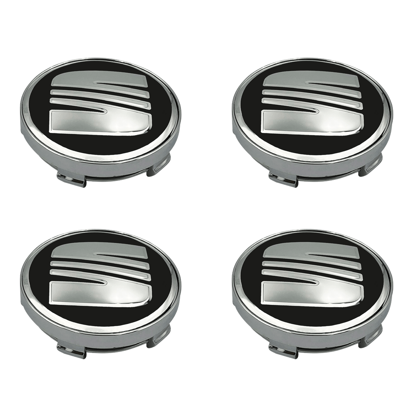 4 pieces Seat Center Caps Black &amp; Chrome 60mm