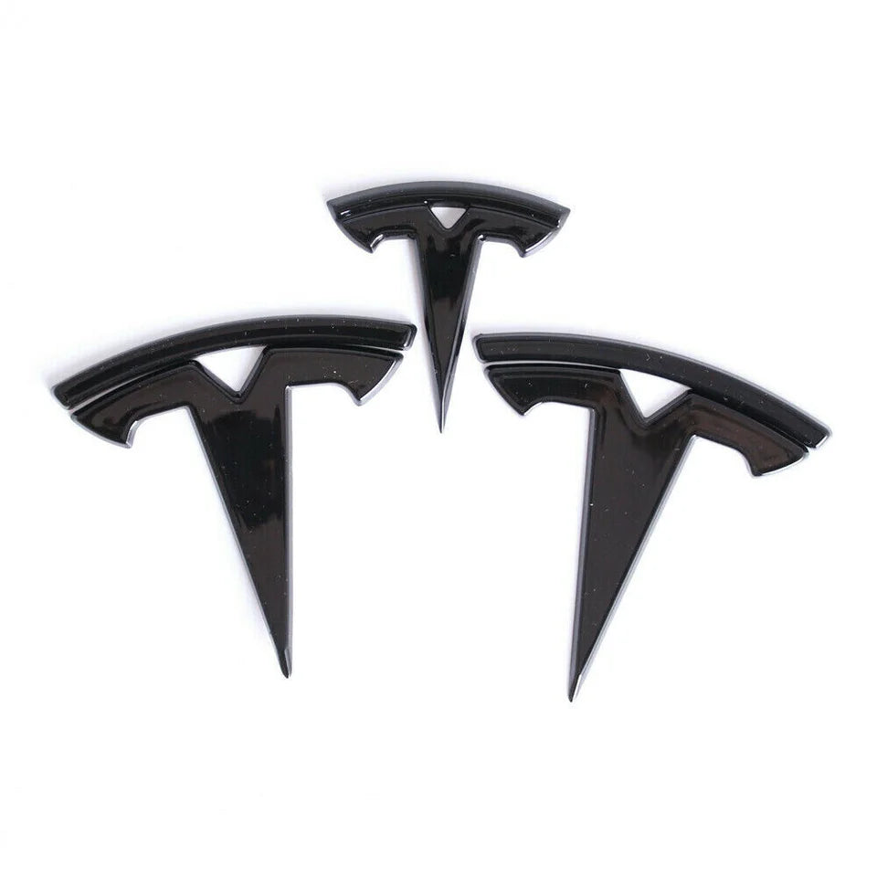 3 stykker. Svart Tesla Model Y-logosett 