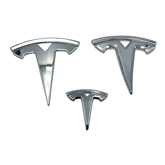 3 stykker. Chrome Tesla Model S-logosett 