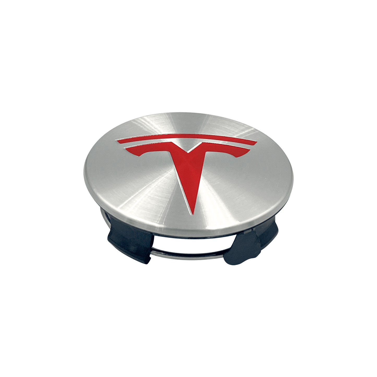 4 stk. Rød og krom Tesla Center Caps 57mm 