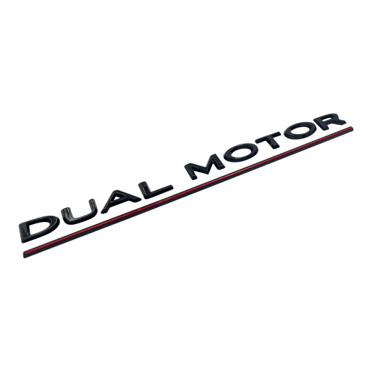 Svart Tesla DUAL MOTOR Bakre emblem-emblem 