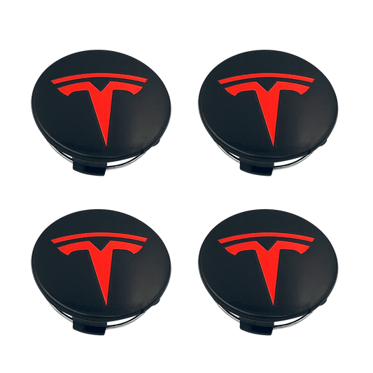 4 stk. Røde og svarte Tesla Center Caps 57mm 