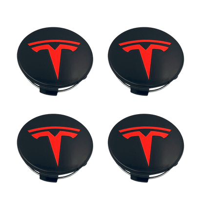 4 pieces. Red &amp; Black Tesla Center Caps 57mm 