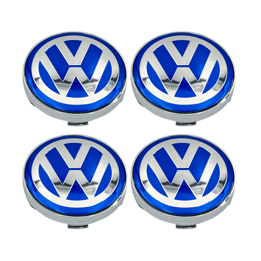 4 stk. Blå og krom VW Center caps